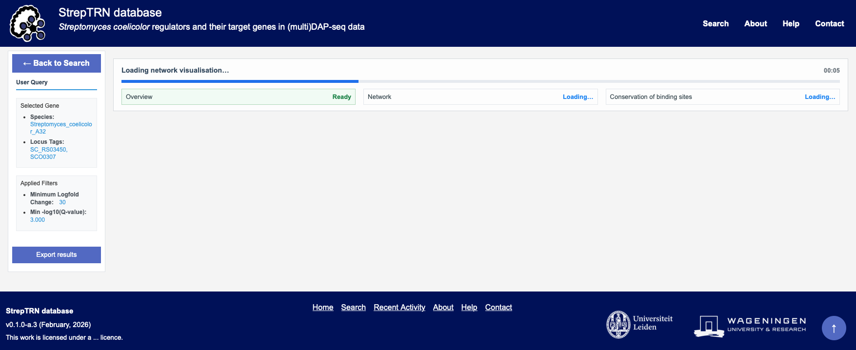 Screenshot of the loading bar on the query page.